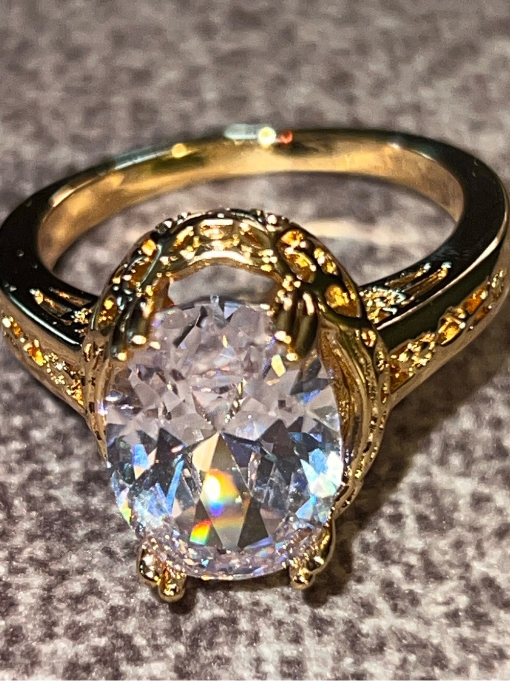 Gold-Tone Oval Cubic Zirconia Ring